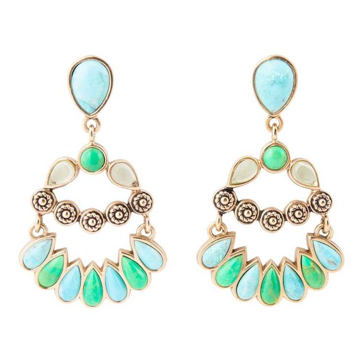 Barse Jewelry Blue and Lime Composite Turquoise Gold Tone Legacy Dangle Earrings