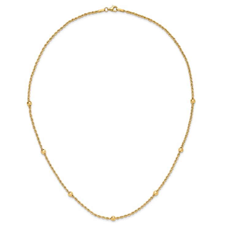 14K Yellow Gold Diamond-cut Beaded Rope Chain Necklace