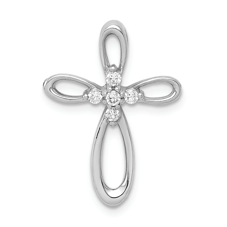 Rhodium Over 14k White Gold Diamond Cross Chain Slide Pendant