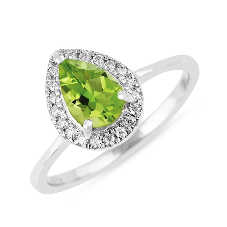 Pear Shape Peridot with Moissanite Accents Rhodium Over Sterling Silver Ring