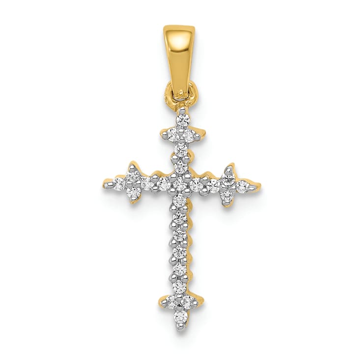 10k Yellow Gold and Rhodium Over 10k Yellow Gold 0.10 ctw Diamond
Fleur-de-Lis Cross Pendant