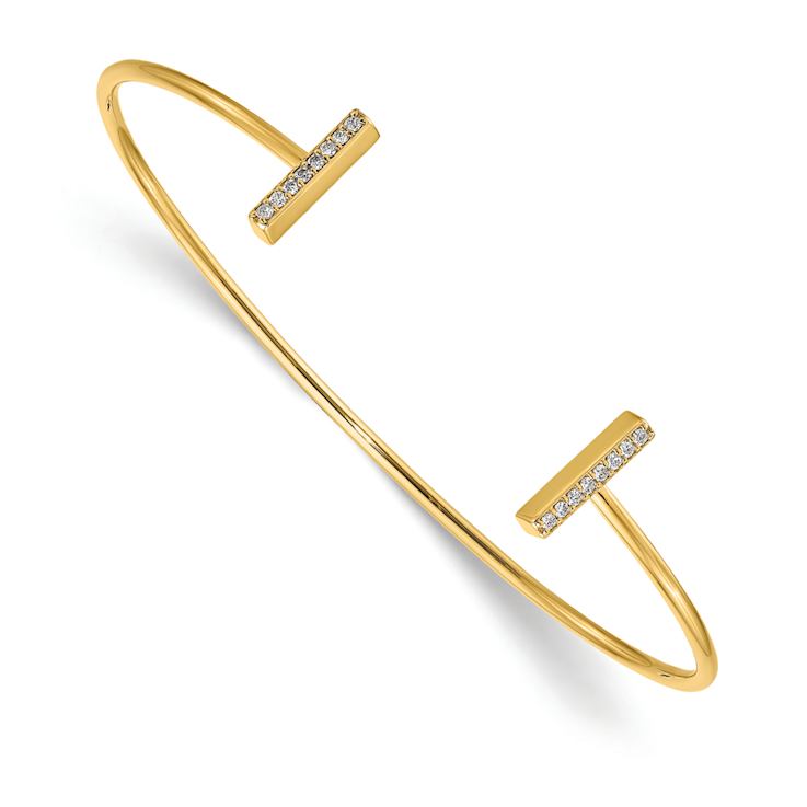 14K Yellow Gold 1mm flexible Diamond Bar Bangle