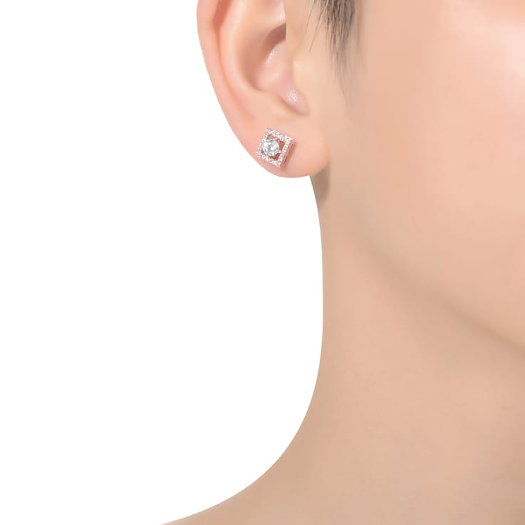 CZ Halo Stud Earrings In 18K Rose Gold Over Brass