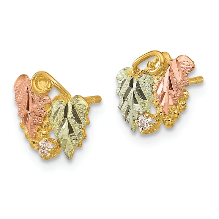 10k Yellow Gold with 12k Rose Gold and 12k Green Gold Accent Diamond
Leaves Stud Earrings
