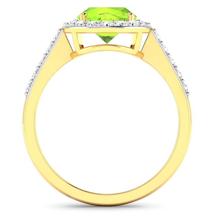 1.99ctw Green Peridot and Diamond 14K Yellow Gold Halo Ring