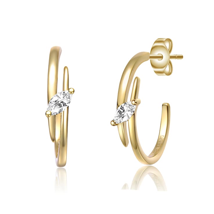 CZ Double Curve C-Hoop Earrings In 14K Gold Over Sterling Silver