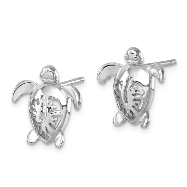 Rhodium Over Sterling Silver Polished Flower Back Turtle Post Earrings