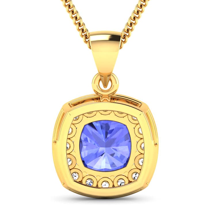 2.10ctw 14K Yellow Gold Tanzanite and White Diamond Pendant with 18 inch
Cable Chain