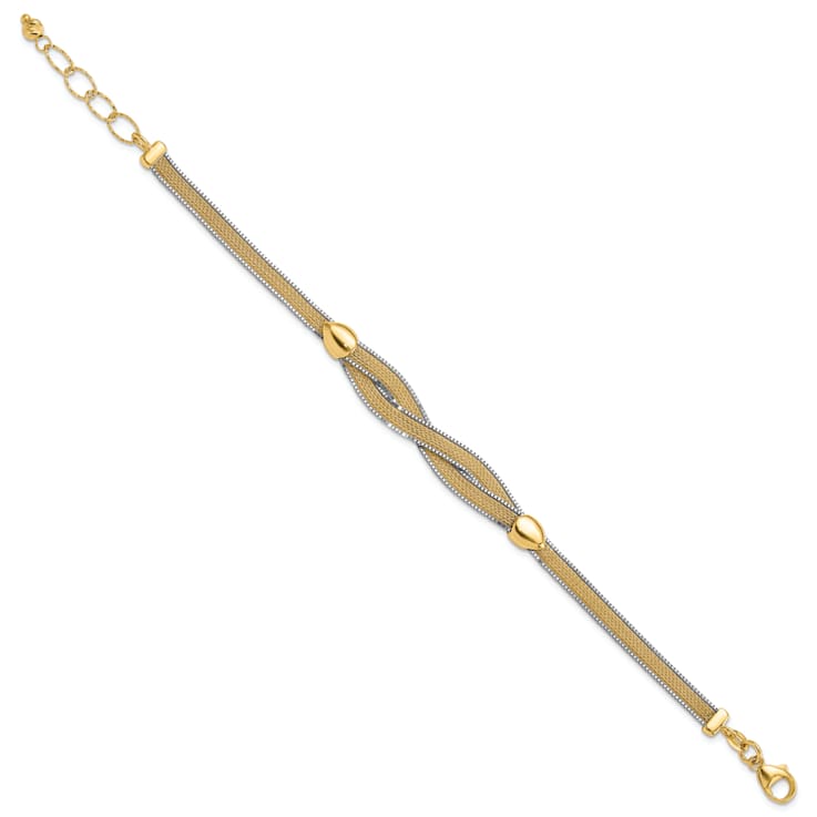 14K Two-tone 6.75-inch with 1-inch Ext. Mesh Bracelet