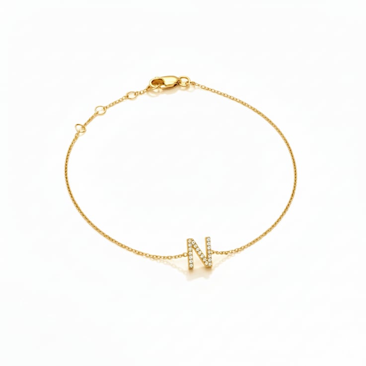 10K Yellow Gold White Diamond N Initial Bracelet for Women with
Adjustable Chain, 0.06ctw