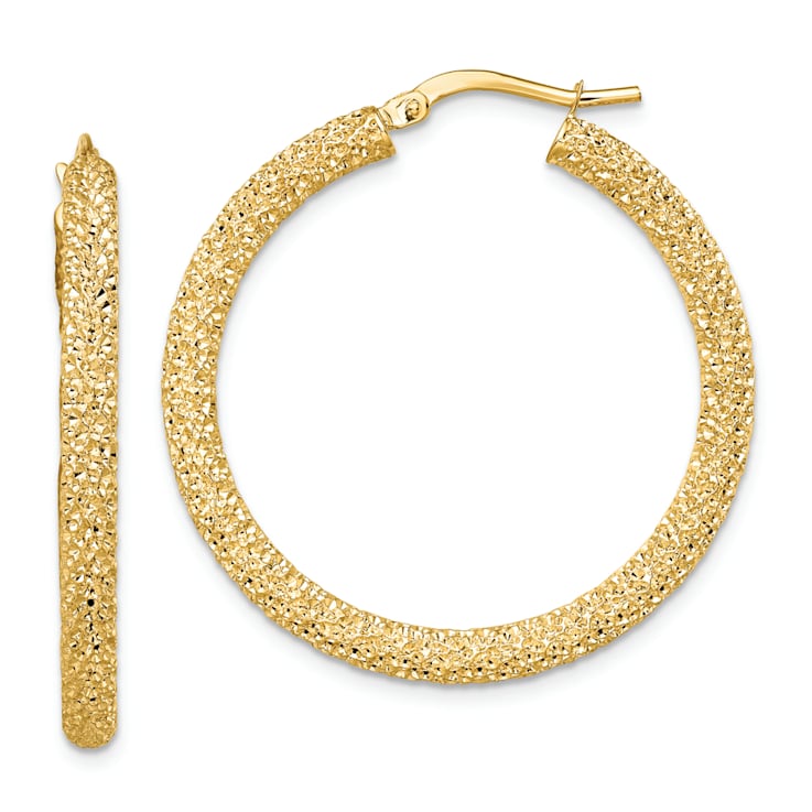 14k Yellow Gold Diamond-Cut 1 3/8" Hoop Earrings