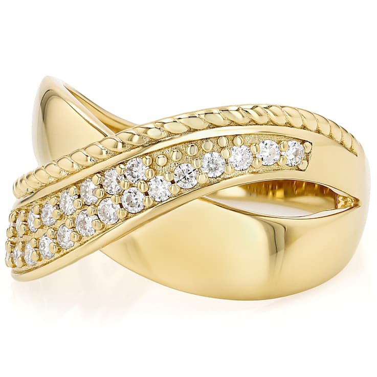 Moissanite Crossover Band Ring In 14K Gold Over Sterling Silver