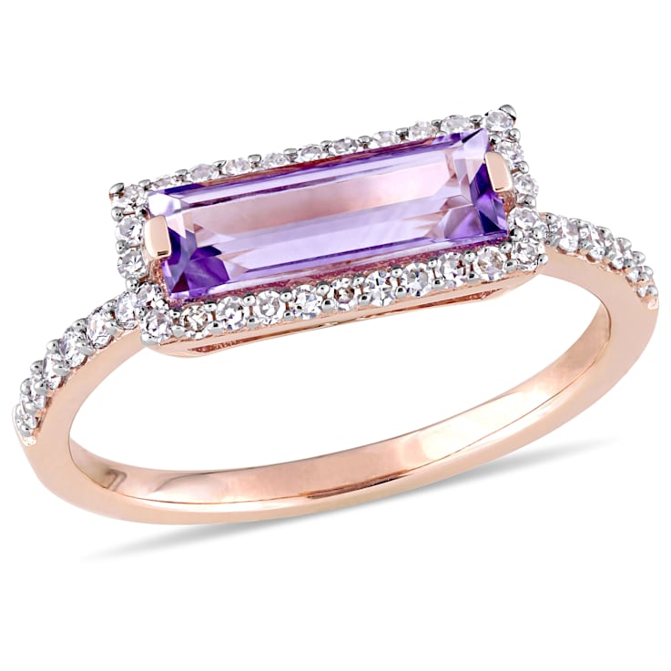 1.20ctw Amethyst And 0.25ctw Diamond 14k Rose Gold Double Halo Ring