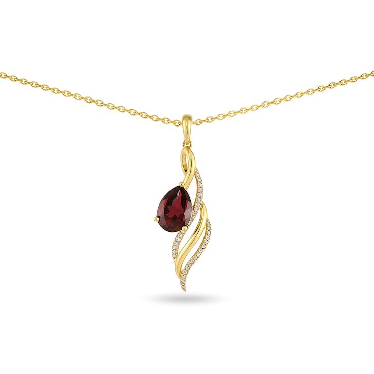 Natural Red Garnet 14K Yellow Gold Over Sterling Silver Pear Shape
Pendant with Chain