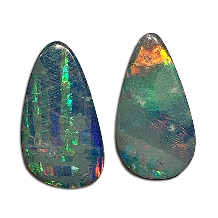 Opal on Ironstone Free-Form Doublet Set of 2 7.57ctw