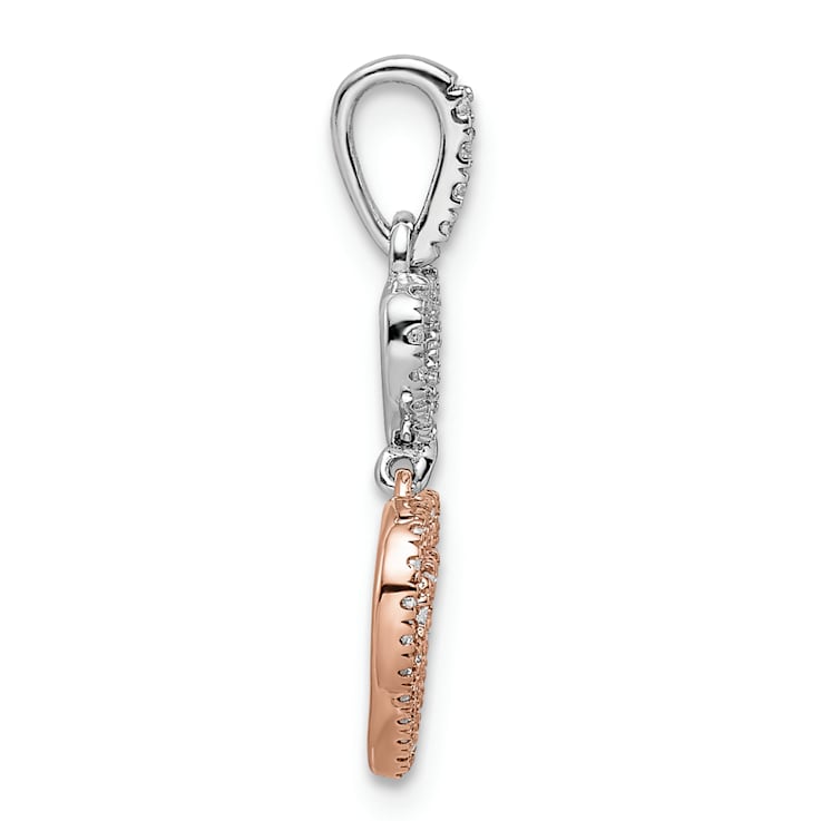 14k White Gold and 14k Rose Gold Diamond Hearts Dangle Pendant