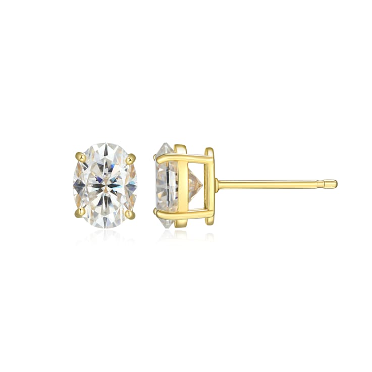 Oval Moissanite 14k Yellow Gold Over Silver Stud Earrings 3.00ctw DEW