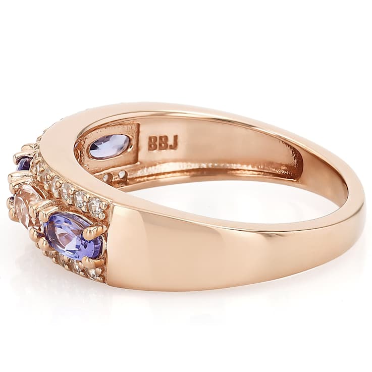 Morganite, Tanzanite And White Zircon Ring In 18K Rose Gold Over
Sterling Silver 1.40ctw