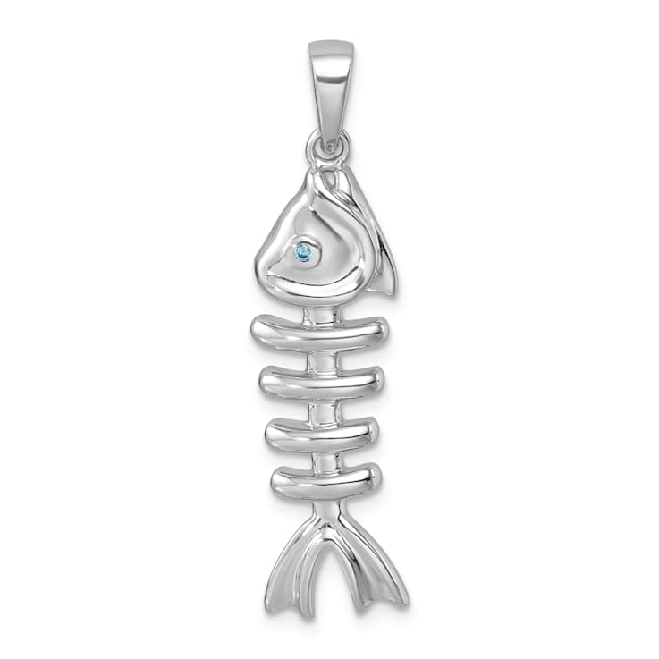 Rhodium Over Sterling Silver Polished Blue Cubic Zirconia Eye Bonefish Pendant