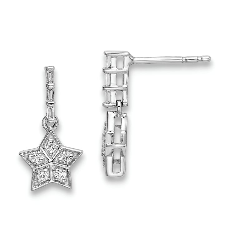Rhodium Over 14k White Gold Diamond Star Dangle Earrings