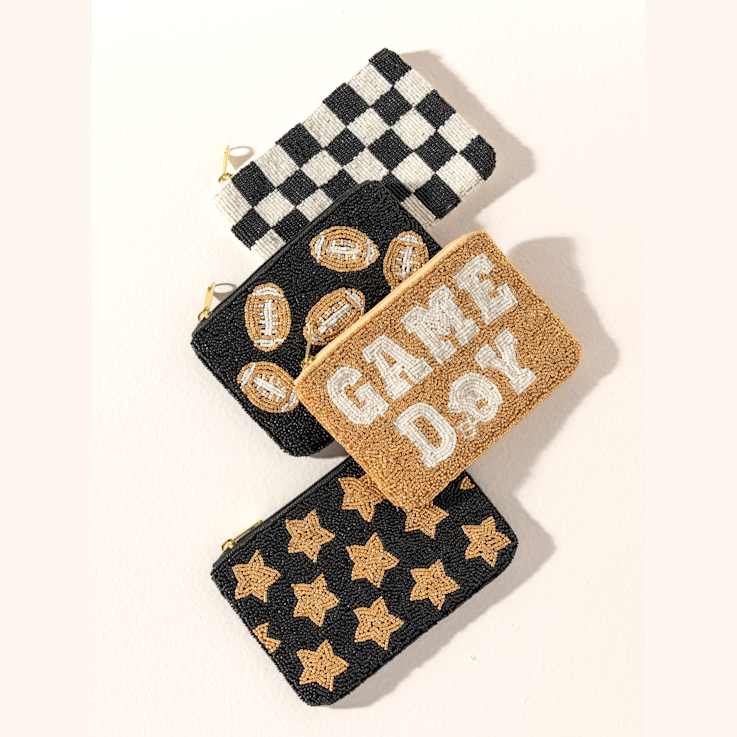 Shiraleah Helmet "GAME DAY" Glass Beaded Zip Pouch, Gold color