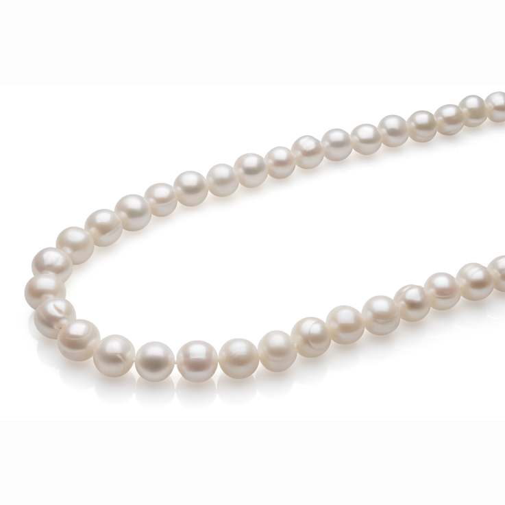White Cultured Freshwater Pearl Rhodium Over Sterling Silver 17.5 Inch
Strand Necklace