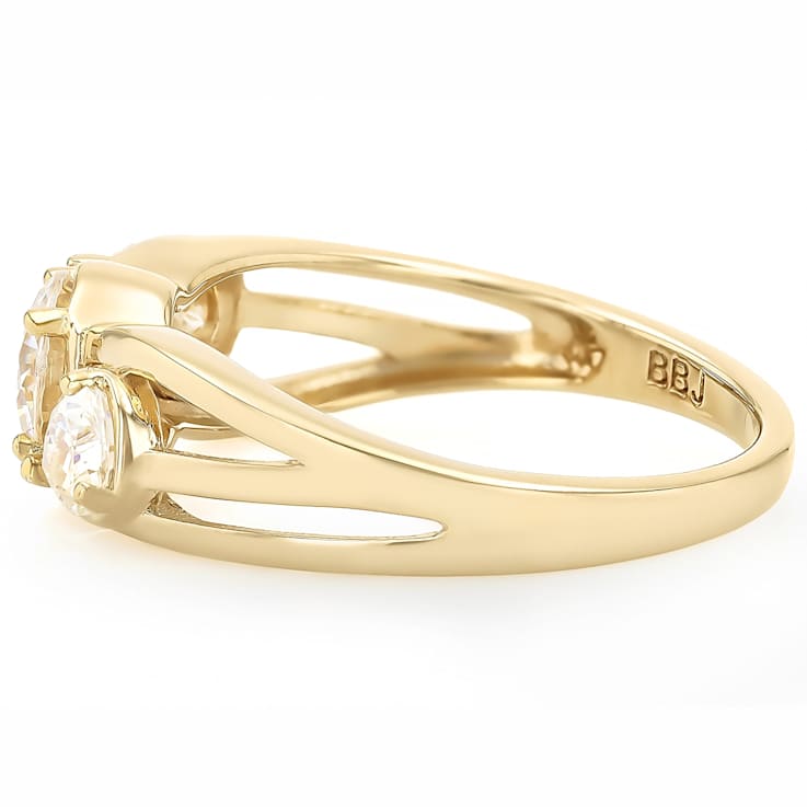 Diamond Simulant Round And Pear Three-Stone Ring In 18K Gold Over
Sterling Silver 2.24ctw