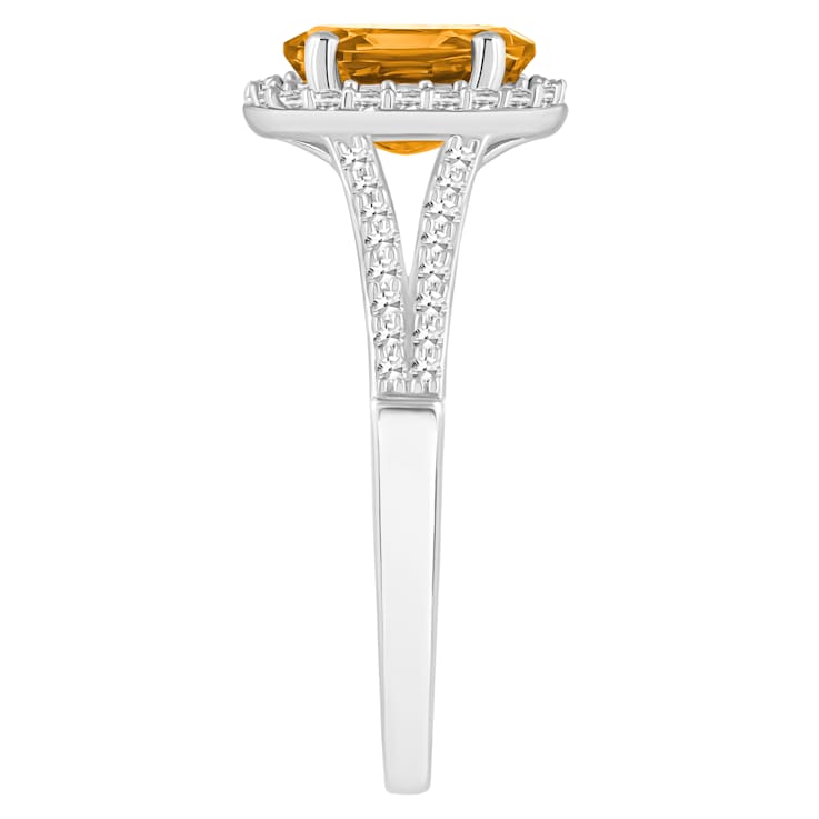 8x6mm Oval Citrine 1/4 ctw Diamond Rhodium Over Sterling Silver Halo Ring