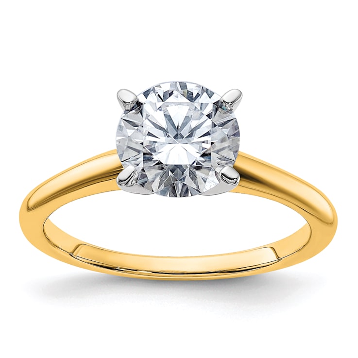 14K Yellow Gold With White Gold Accents 1 3/4 ct. D E F Pure Light Round
Moissanite Solitaire Ring