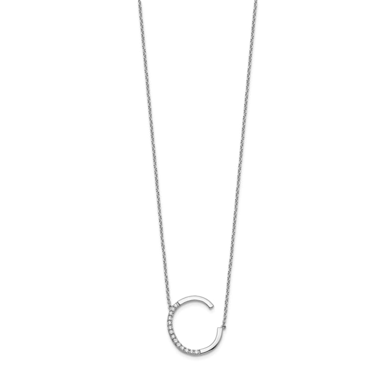 Rhodium Over 14k White Gold Sideways Diamond Initial C Pendant Cable
Link 18 Inch Necklace