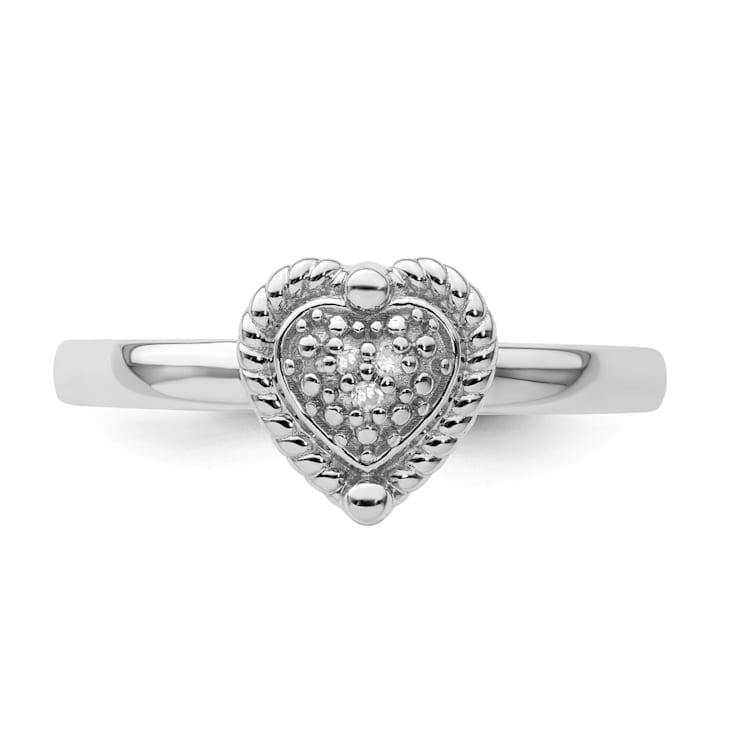 Sterling Silver Stackable Expressions Heart Diamond Ring 0.024ctw