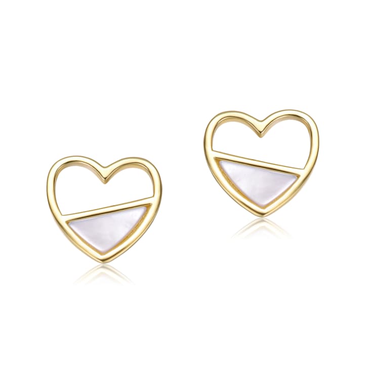 Mother-Of-Pearl Heart Stud Earrings In 14K Gold Over Brass