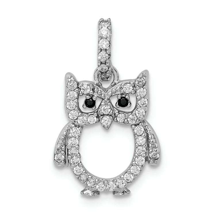 Rhodium Over Sterling Silver Cubic Zirconia Owl Pendant