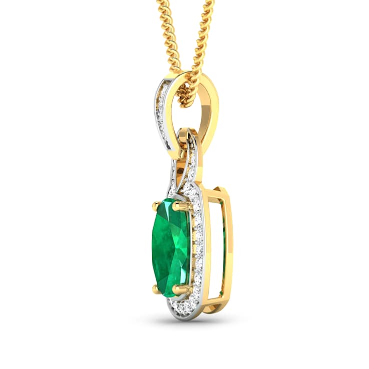 1.74ctw 14K Yellow Gold Zambian Emerald and White Diamond Pendant with
18 inch Cable Chain