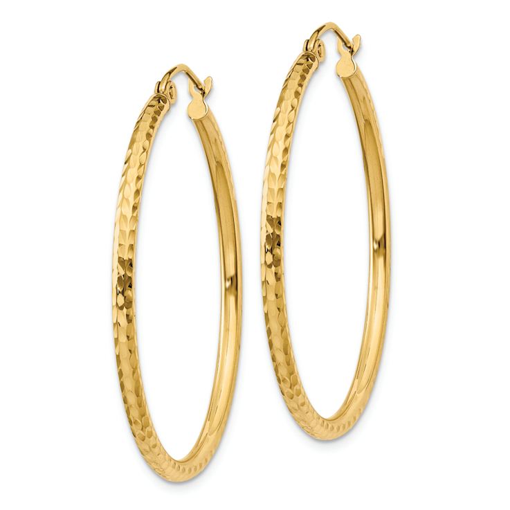 14k Yellow Gold Diamond-Cut 1 3/8" Round Tube Hoop Earrings