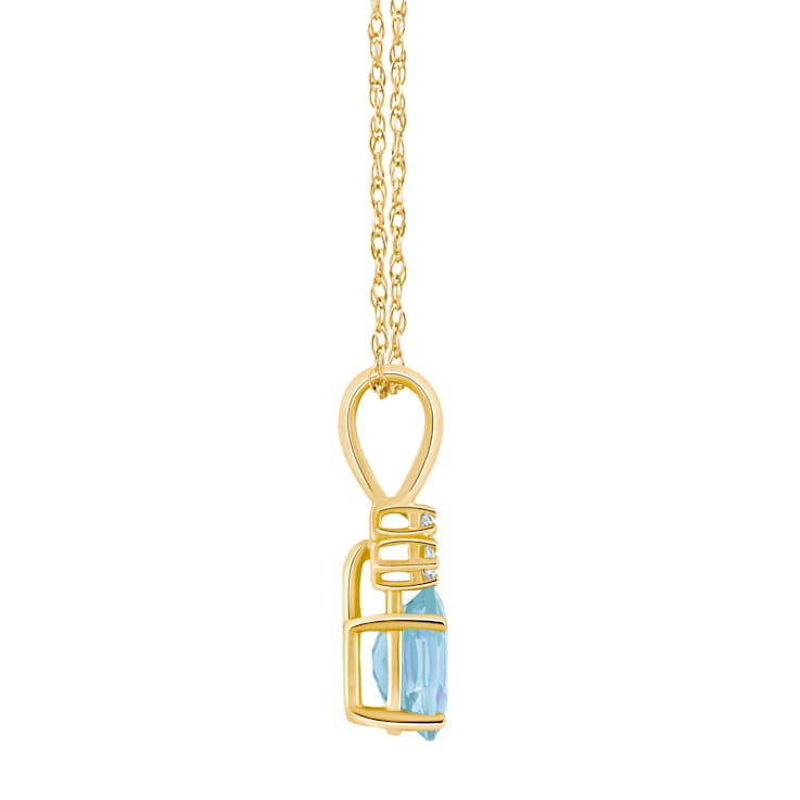 7x5mm Oval Aquamarine with Diamond Accents 14k Yellow Gold Pendant With Chain