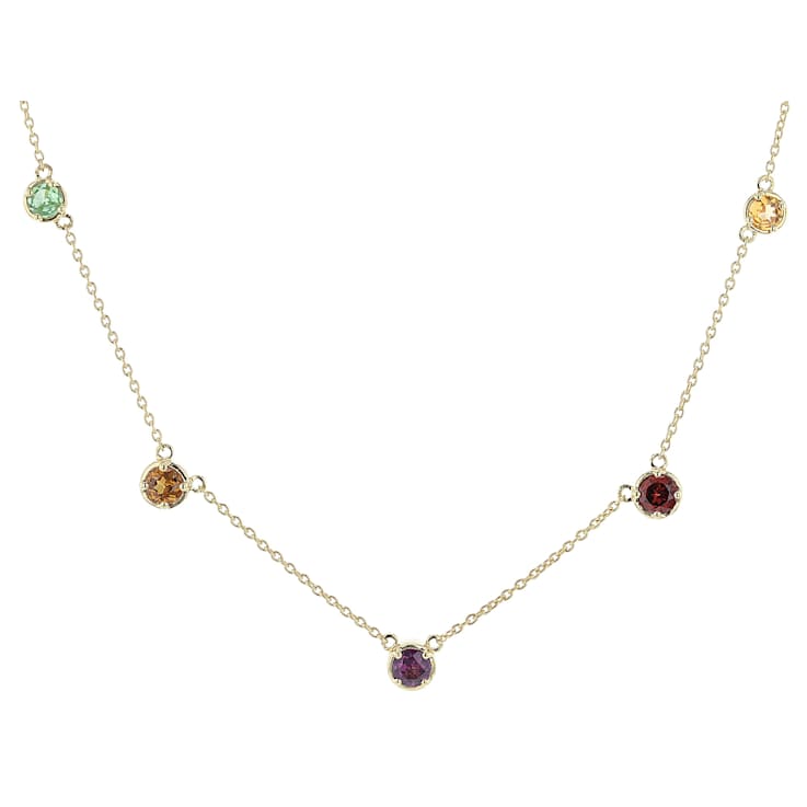Multi-Garnet Station Necklace In 18K Gold Over Sterling Silver 1.22ctw
