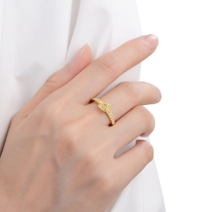Emerald and White Topaz 14K Yellow Gold Over Sterling Silver Bypass
Snake Ring