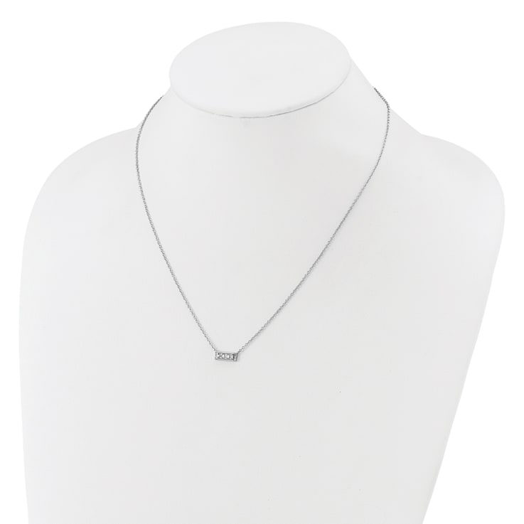Rhodium Over Sterling Silver Polished Fancy Cubic Zirconia Bar Necklace