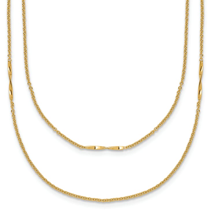 14K Yellow Gold Polished 2-Strand Twist Bar Station Necklace