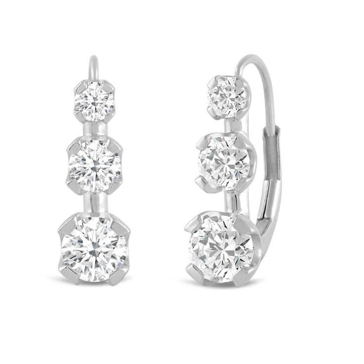 White Cubic Zirconia 14k White Gold Earrings With Velvet Gift Box 2.00ctw