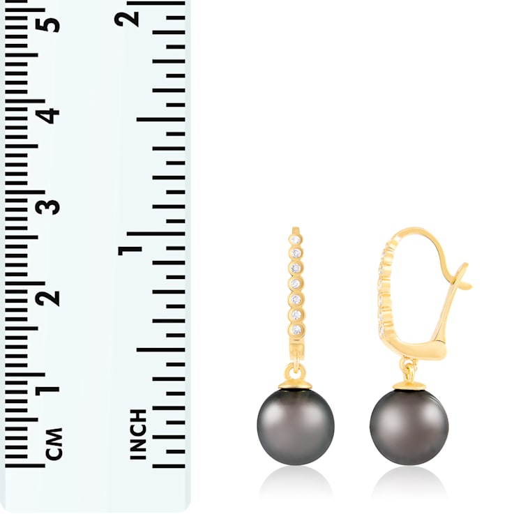 Black Cultured Tahitian Pearl 14k Yellow Gold Earrings 8-9mm