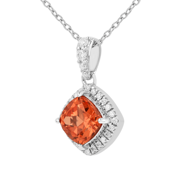 Peach Orange Lab Created Padparadscha Sapphire & Moissanite Sterling
Silver Necklace with Chain