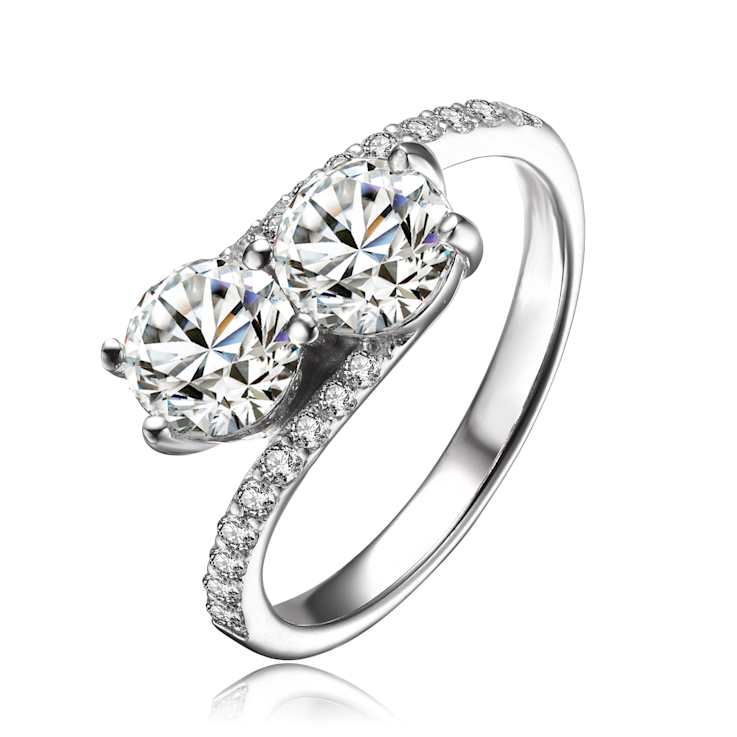 Two-Stone CZ Bypass Ring In Sterling Silver