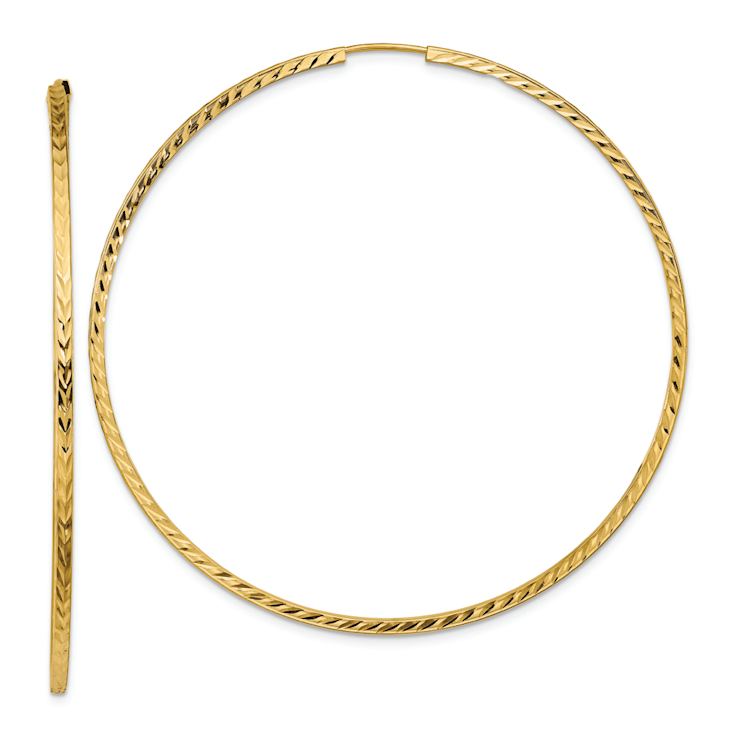 14k Yellow Gold 2 5/16" Diamond-Cut Square Tube Endless Hoop Earrings