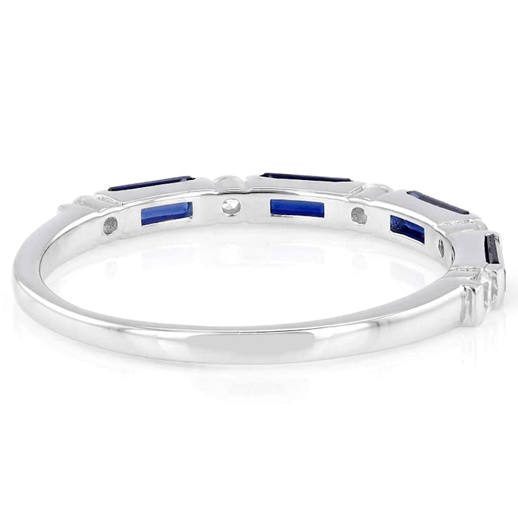 Sapphire Color CZ And White CZ Band Ring In Sterling Silver