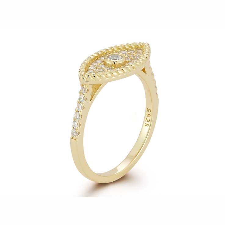 CZ Pave Evil Eye Ring In 14K Gold Over Sterling Silver