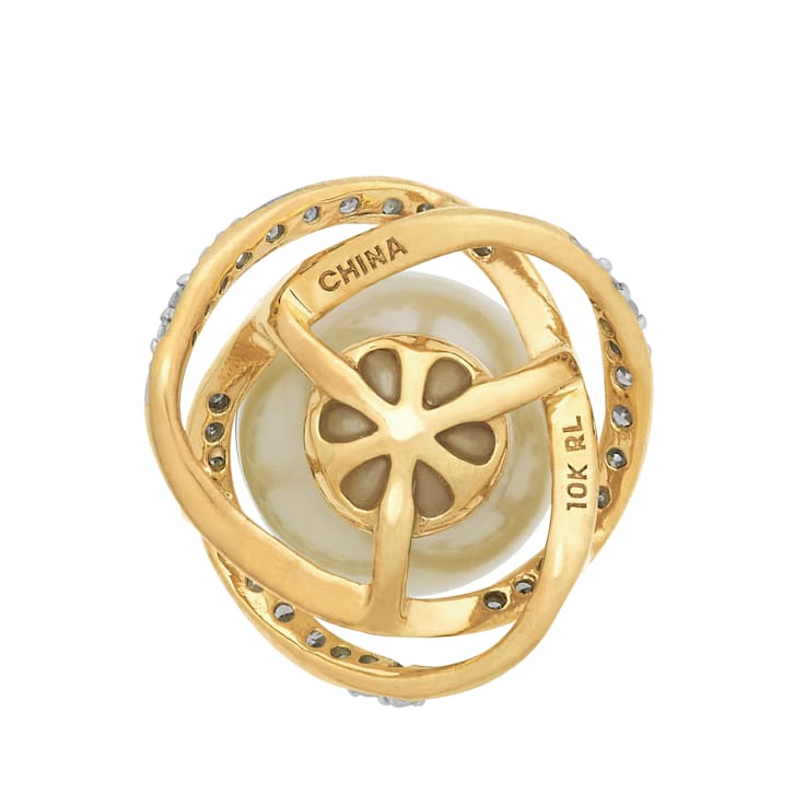 8-8.5mm Round White Freshwater Pearl with Diamond Accents 10K Yellow
Gold Pendant with Chain