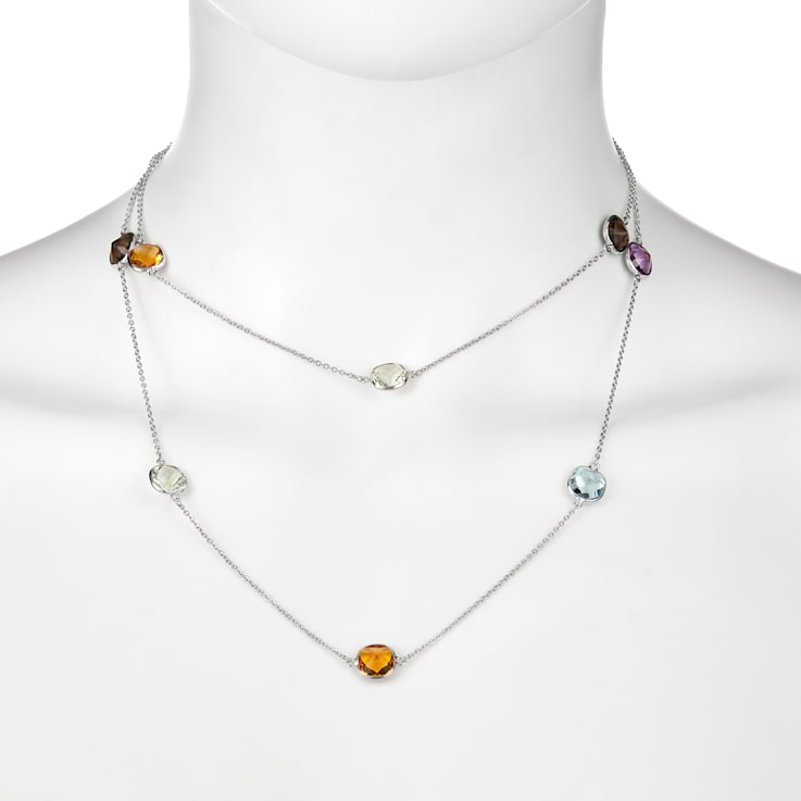 Multi-Gem 14k White Gold 34" Necklace 20.08ctw