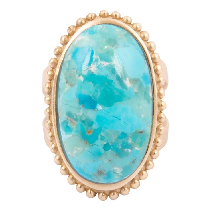 Barse Turquoise Oval-Cut Statement Ring In Bronze